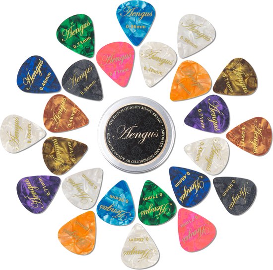 24 Plectrums in aluminium doosje - Celluloid plectrum set - thin 0.46, medium 0.71 en thick 0.96 mm